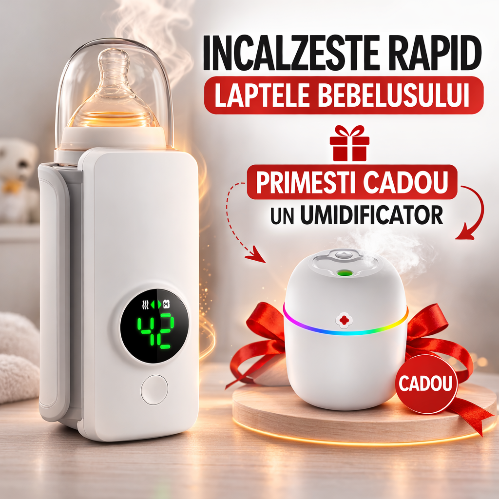 Incalzitor biberon rapid cu afisaj digital + cadou umidificator - Copii si bebelusi
