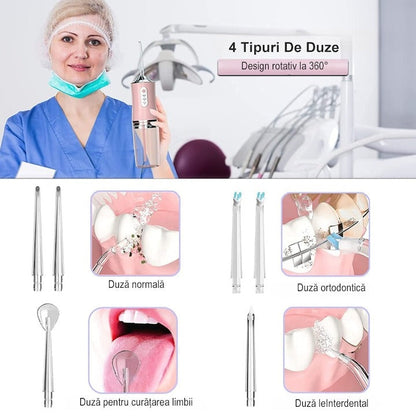 Irigator Oral Electric Portabil 220ml, 3 Moduri, IPX7, 8 Duze, USB - Auto si moto