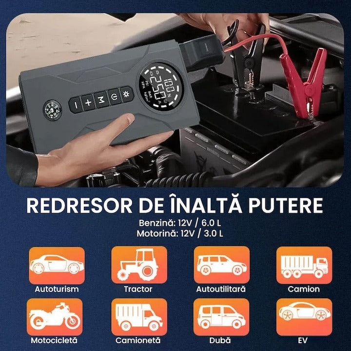 Redresor Auto 3 in 1 1000A - Compresor 150 PSI, Power Bank si Lanterna LED pentru Urgente - Auto si moto