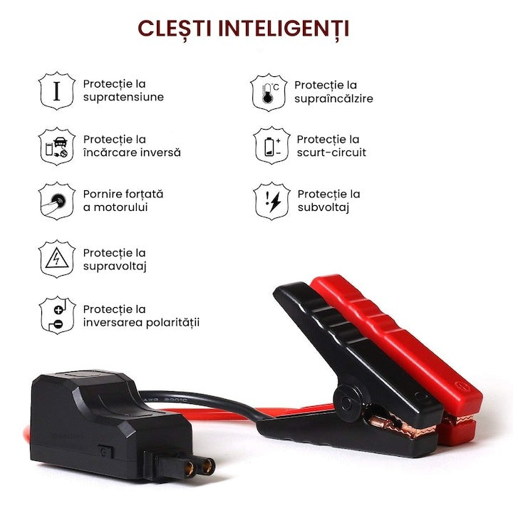 Jump Starter + compresor auto 2 în 1 TruckPower – 16000mAh, 2000A, lanternă și powerbank USB