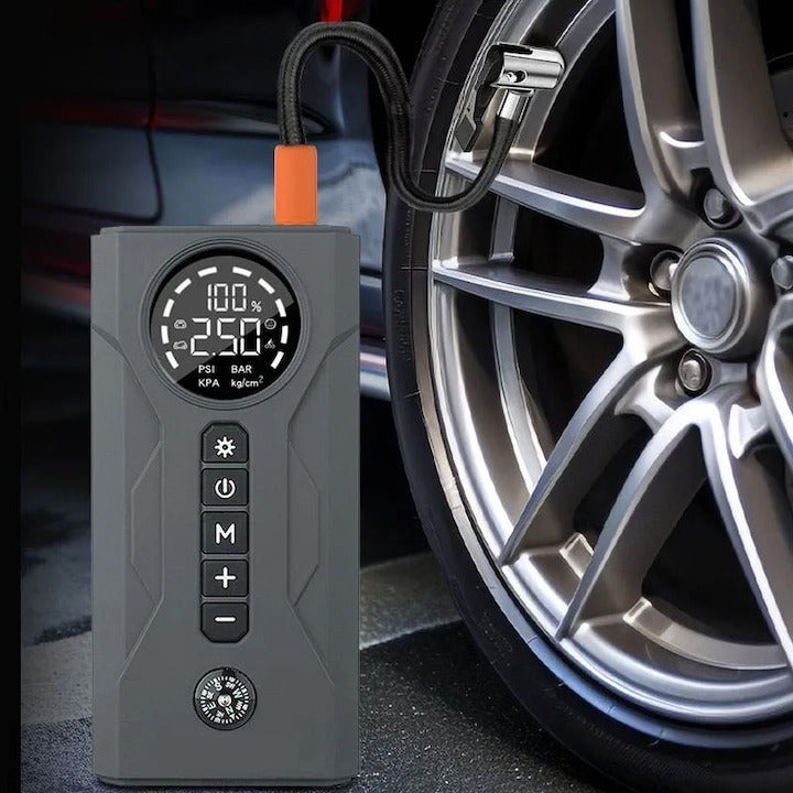 Jump Starter + compresor auto 2 în 1 TruckPower – 16000mAh, 2000A, lanternă și powerbank USB