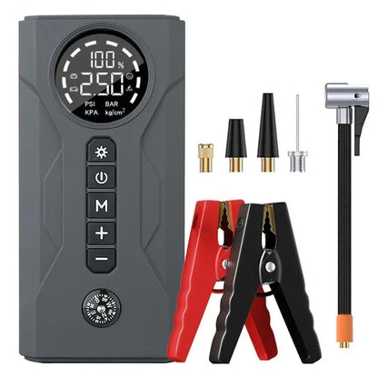 Jump Starter + compresor auto 2 în 1 TruckPower – 16000mAh, 2000A, lanternă și powerbank USB