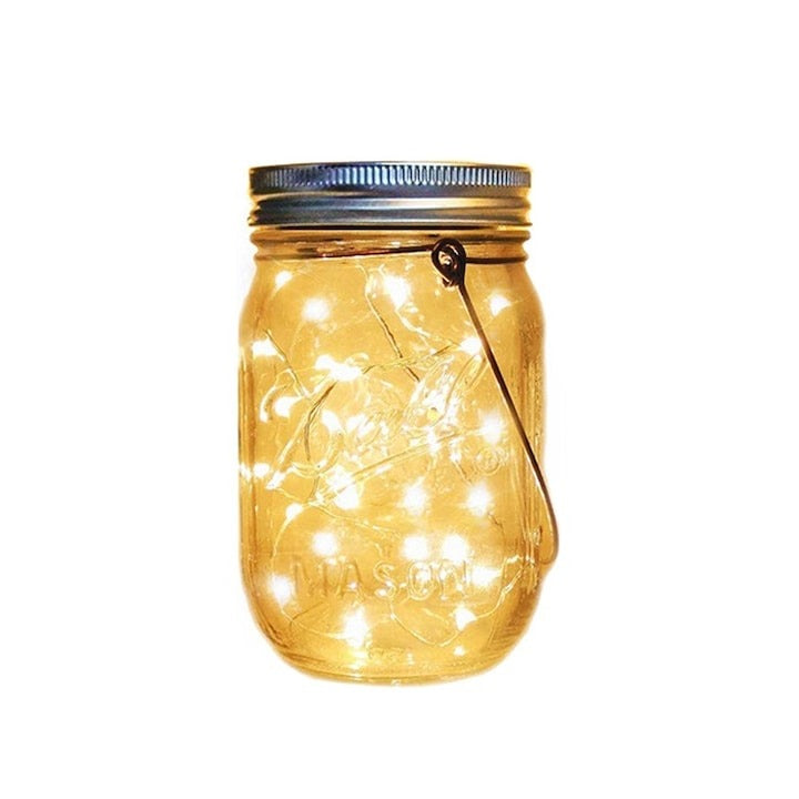 Lampă solară decorativă tip borcan – 600mAh, lumină caldă