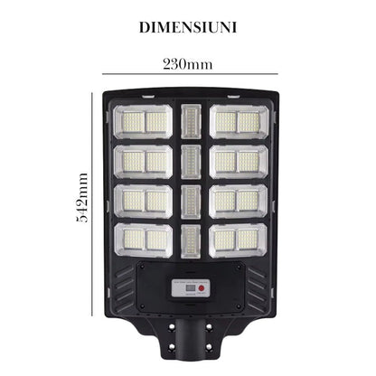 Lampa solara LED stradala 800W cu senzor miscare, stalp inclus, IP67, telecomanda - Iluminat