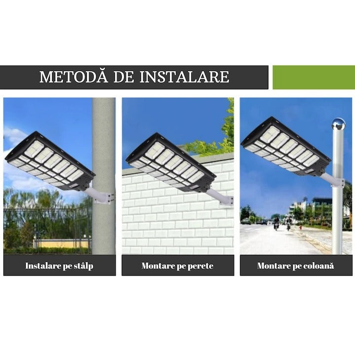 Lampa solara LED stradala 800W cu senzor miscare, stalp inclus, IP67, telecomanda - Iluminat
