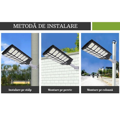Lampa solara LED stradala 800W cu senzor miscare, stalp inclus, IP67, telecomanda - Iluminat