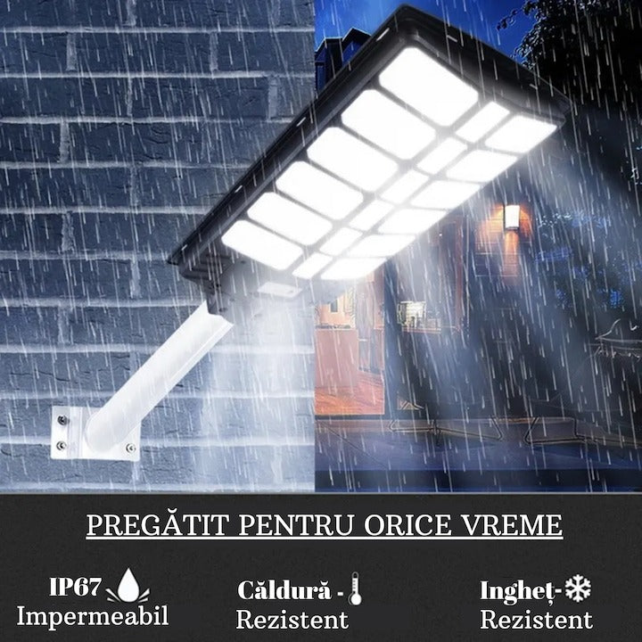 Lampa solara LED stradala 800W cu senzor miscare, stalp inclus, IP67, telecomanda - Iluminat