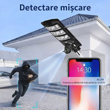 Lampa solara stradala LED 300W cu camera 4G, rotativa, telecomanda si stalp inclus - Iluminat