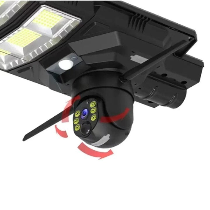 Lampa solara stradala LED 300W cu camera 4G, rotativa, telecomanda si stalp inclus - Iluminat