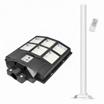 Lampa solara LED 600W cu senzor miscare, panou 18W, stalp inclus, LiFePO4, IP65 - Iluminat