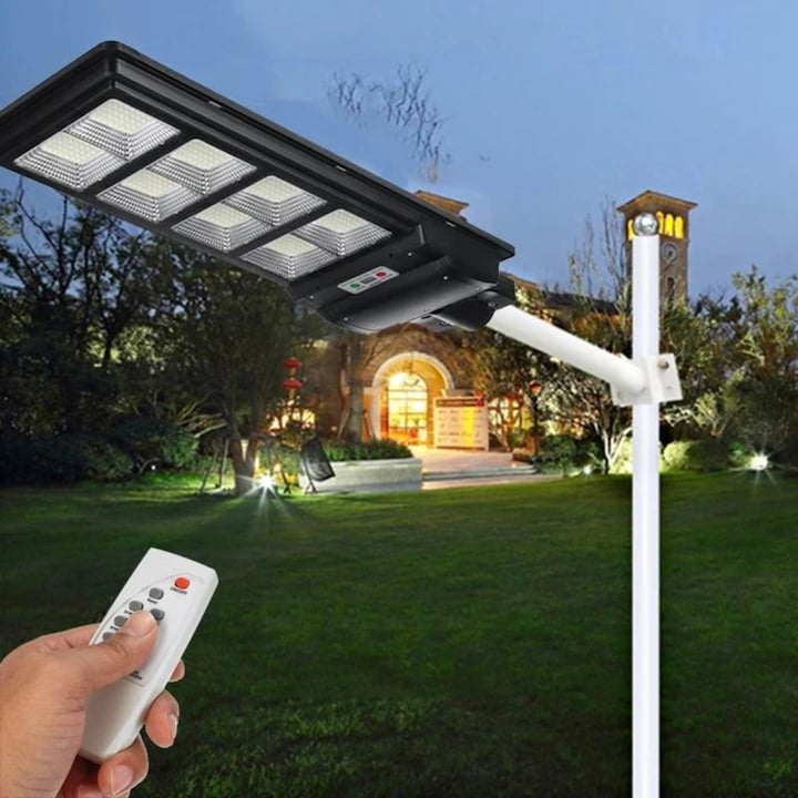 Lampa stradala solara LED 600W IP67 cu senzor miscare, stalp inclus, telecomanda - Electronice si gadgeturi