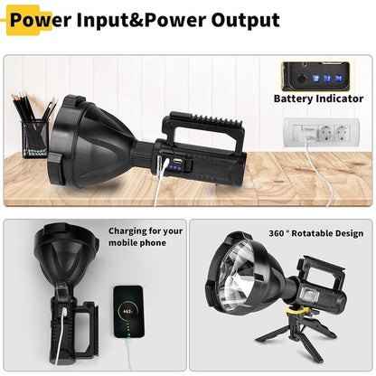 Lanternă LED Reîncărcabilă 4000Lm, Powerbank, 4 Moduri Iluminare, Trepied Inclus