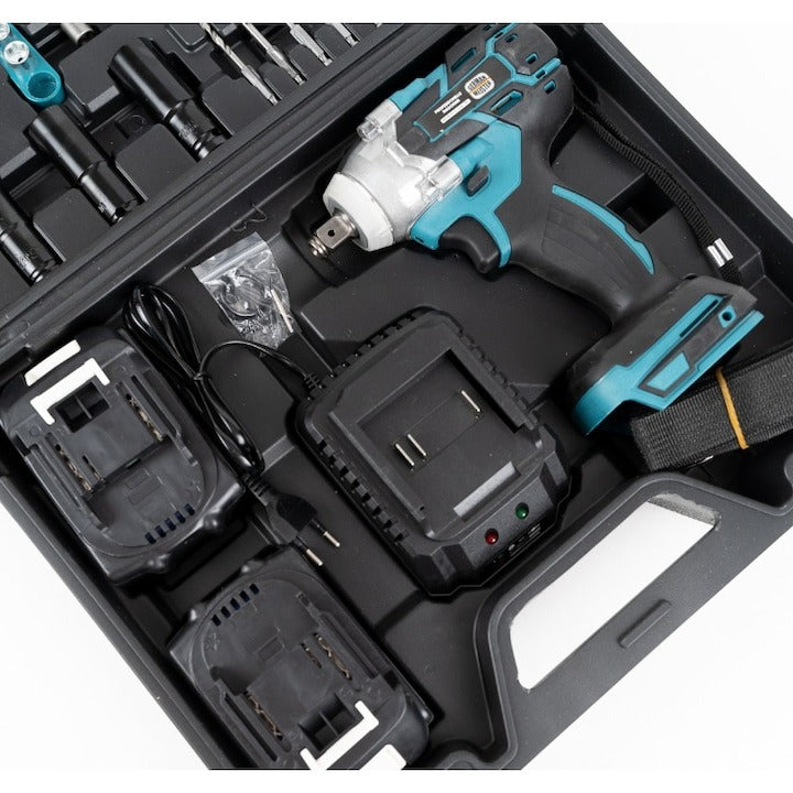 Trusa masina de insurubat cu impact - bormasina 48V, 2 acumulatori, 850Nm, 40 accesorii, albastru/negru - Auto si moto