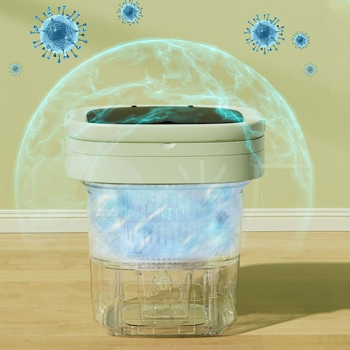 Mașină de Spălat Portabilă Pliabilă 6L cu Stoarcere, 3 Programe – Mini Washer pentru Camping, Călătorii, Verde