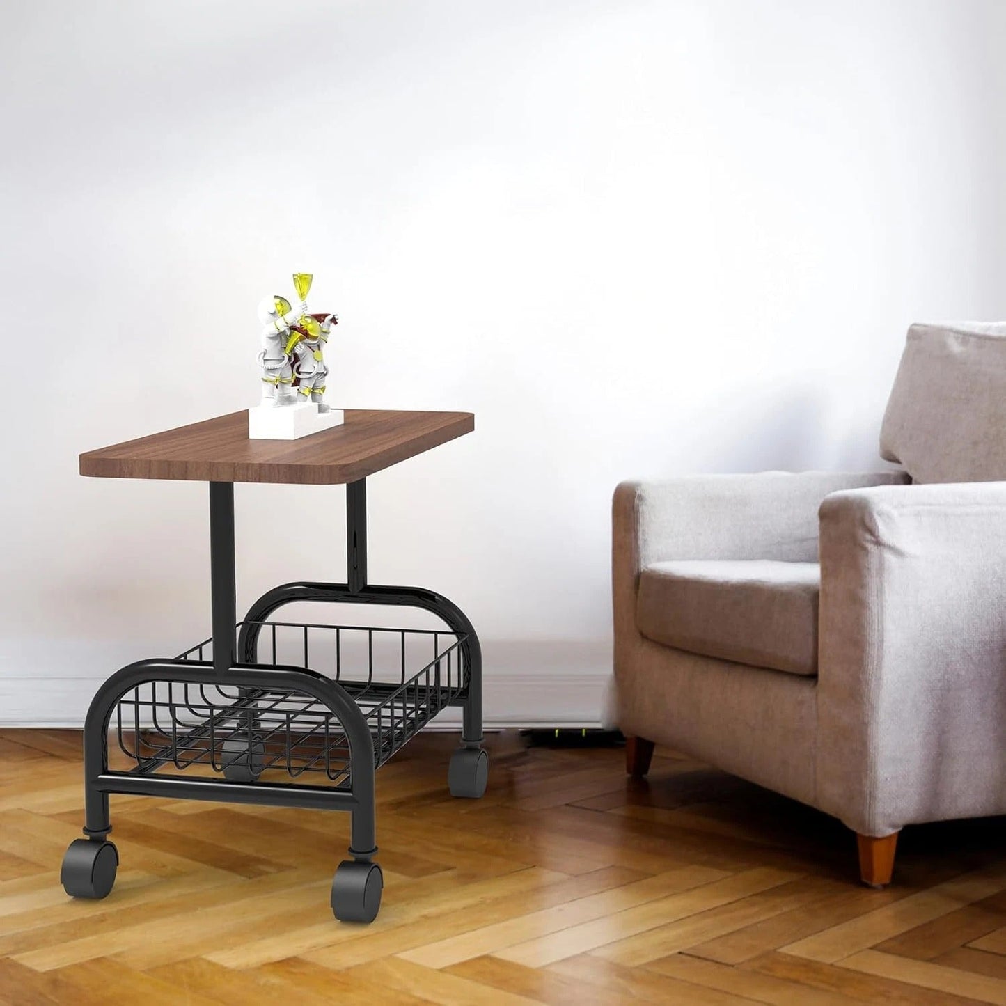 Masuta moderna cu spatiu de depozitare, 2 niveluri, 43x30x54 cm, maro/negru - Mobilier si organizare