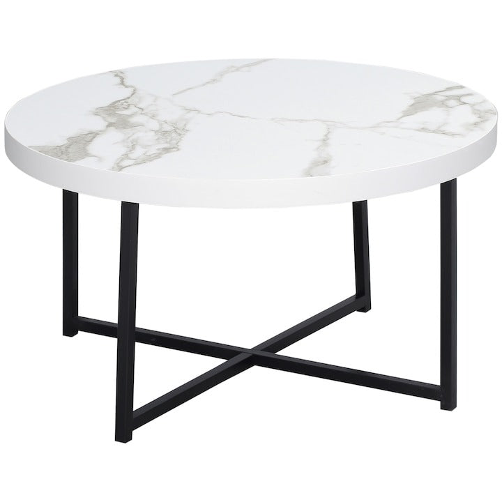 Masuta cafea rotunda moderna alba 80x45 cm MDF metal - Bucatarie si electrocasnice