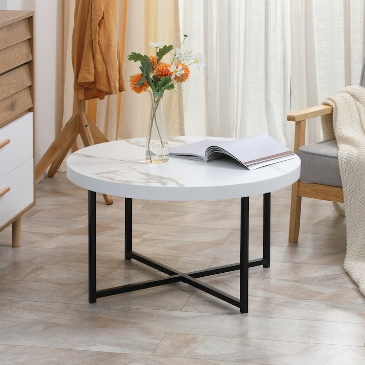 Masuta cafea rotunda moderna alba 80x45 cm MDF metal - Bucatarie si electrocasnice
