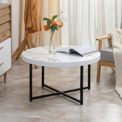 Masuta cafea rotunda moderna alba 80x45 cm MDF metal - Bucatarie si electrocasnice