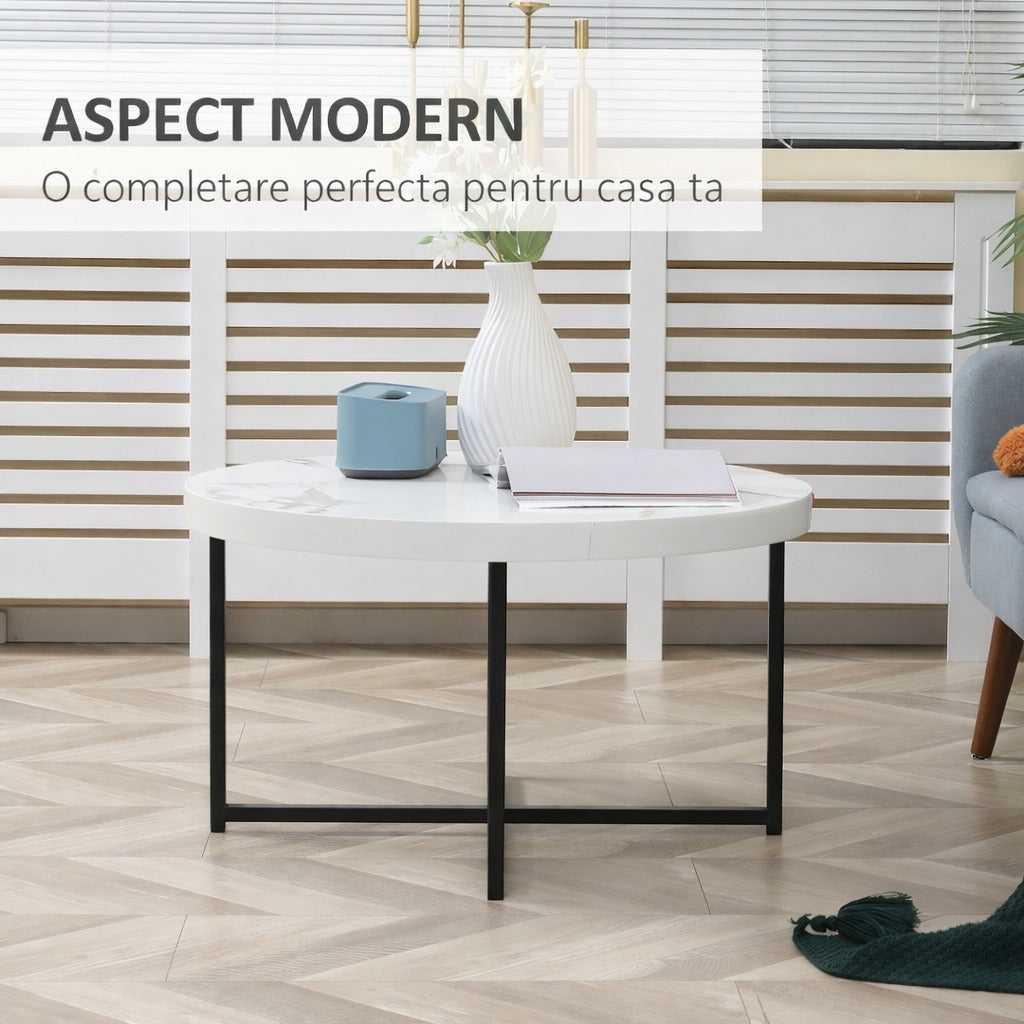 Masuta cafea rotunda moderna alba 80x45 cm MDF metal - Bucatarie si electrocasnice
