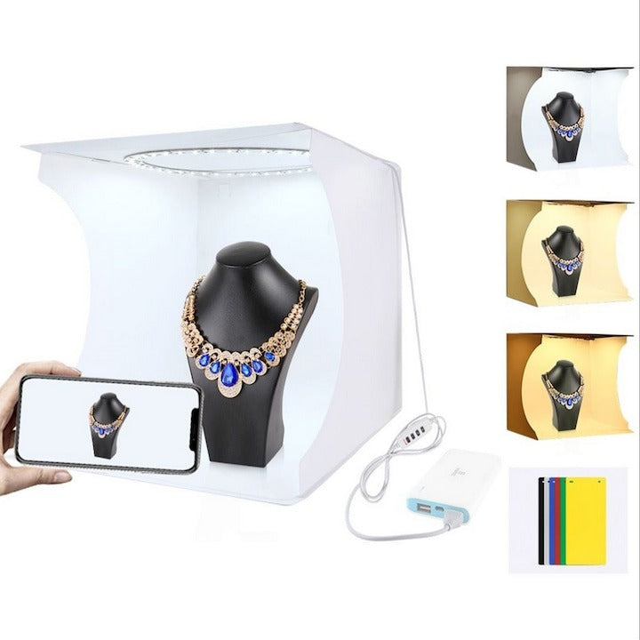 Mini Studio Foto Portabil - Poze Profesionale Pentru Produse, Cu Iluminare LED si Fundaluri Incluse - Sport si timp liber