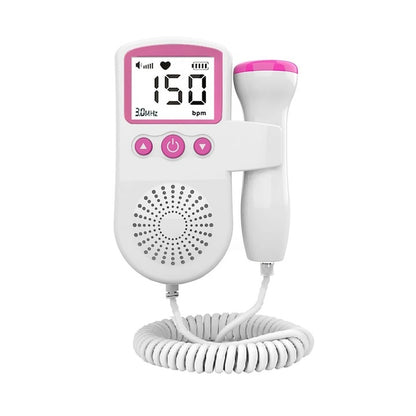 Monitor Fetal Doppler Roz cu LCD – Ascultare Bătăi Inimă Bebeluș, Sondă 3MHz, Reducere Zgomot, Portabil