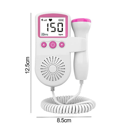 Monitor Fetal Doppler Roz cu LCD – Ascultare Bătăi Inimă Bebeluș, Sondă 3MHz, Reducere Zgomot, Portabil