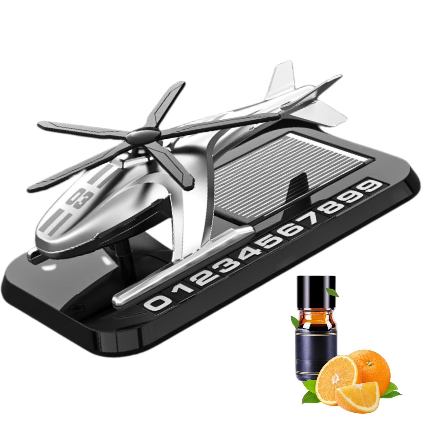 Odorizant Auto tip elicopter cu incarcare solara si suport numar de telefon pe magnet, baza antiderapanta - Auto si moto