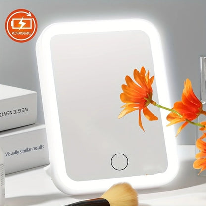 Oglindă cosmetică LED portabilă, 3 niveluri luminozitate, USB, rectangulară 23x17 cm - alb