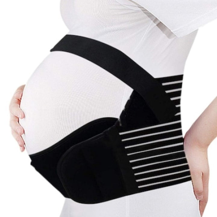Orteză elastică pentru gravide – Centură de susținere abdomen & spate, mărime universală, Negru