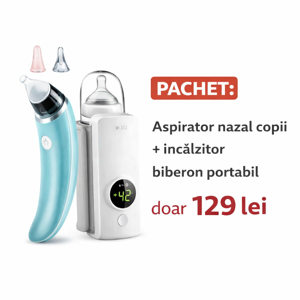 Pachet Bebe Aspirator Nazal Electric + Incalzitor Biberon Portabil USB - Doar 129 Lei - Copii si bebelusi