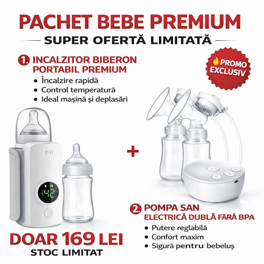 Pachet Bebe 2 in 1 - Incalzitor Portabil Biberoane + Pompa San Electrica Dubla USB - Doar 169 Lei - Copii si bebelusi