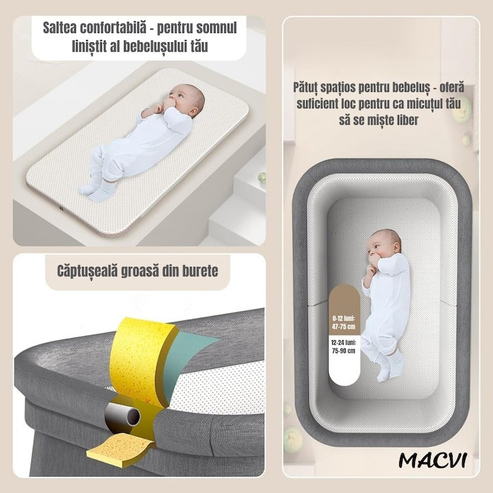 Patut pliabil bebelusi cu leganare 3 trepte inclinare cos depozitare - Copii si bebelusi