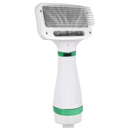 Perie animale 2 in 1 cu uscator - pentru caini/pisici, 3 moduri, zgomot redus, 300W, alb-verde - Sanatate si ingrijire