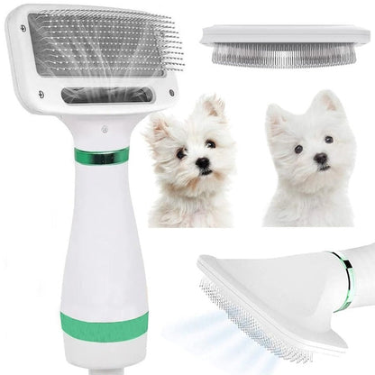 Perie animale 2 in 1 cu uscator - pentru caini/pisici, 3 moduri, zgomot redus, 300W, alb-verde - Sanatate si ingrijire