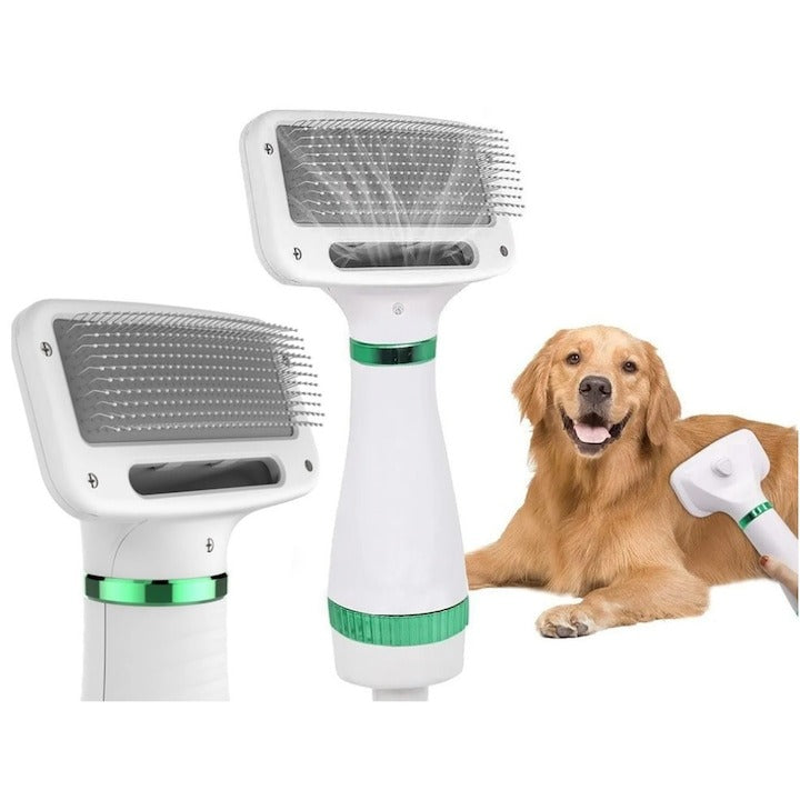 Perie animale 2 in 1 cu uscator - pentru caini/pisici, 3 moduri, zgomot redus, 300W, alb-verde - Sanatate si ingrijire