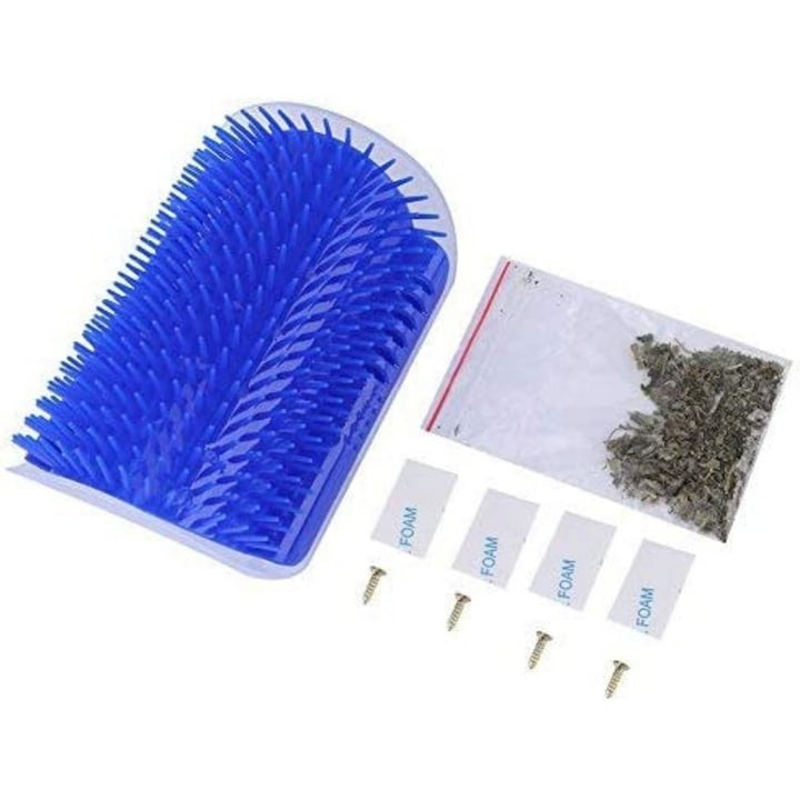 Perie masaj și curățare blană pisici cu Catnip – montaj pe colțuri, 8.5x12.5 cm