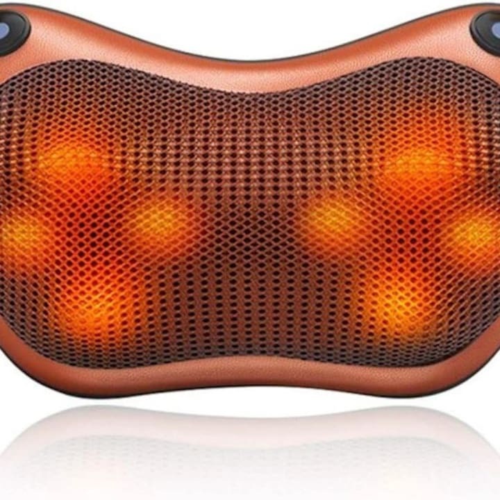Perna Masaj Cervical Gat Shiatsu 3D cu Incalzire, Portabila, 24W, Maro - Auto si moto