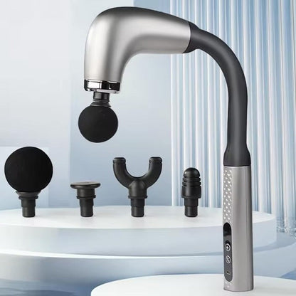 Pistol de Masaj Premium cu Mâner Extins 120°, 4 Capete, 9 Viteze – Aparat Deep Tissue pentru Recuperare Musculară