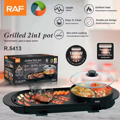 Plita electrica 2 in 1 RAF R5413 1800W 2.5L portabila antiaderenta capac reglaj temperatura - Bucatarie si electrocasnice