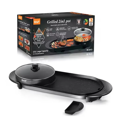 Plita electrica 2 in 1 RAF R5413 1800W 2.5L portabila antiaderenta capac reglaj temperatura - Bucatarie si electrocasnice
