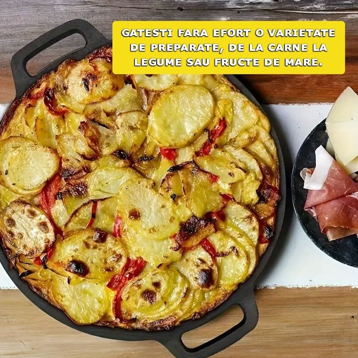 Plită japoneză rotundă grill – antiaderentă, cu mânere, Ø32 cm, negru