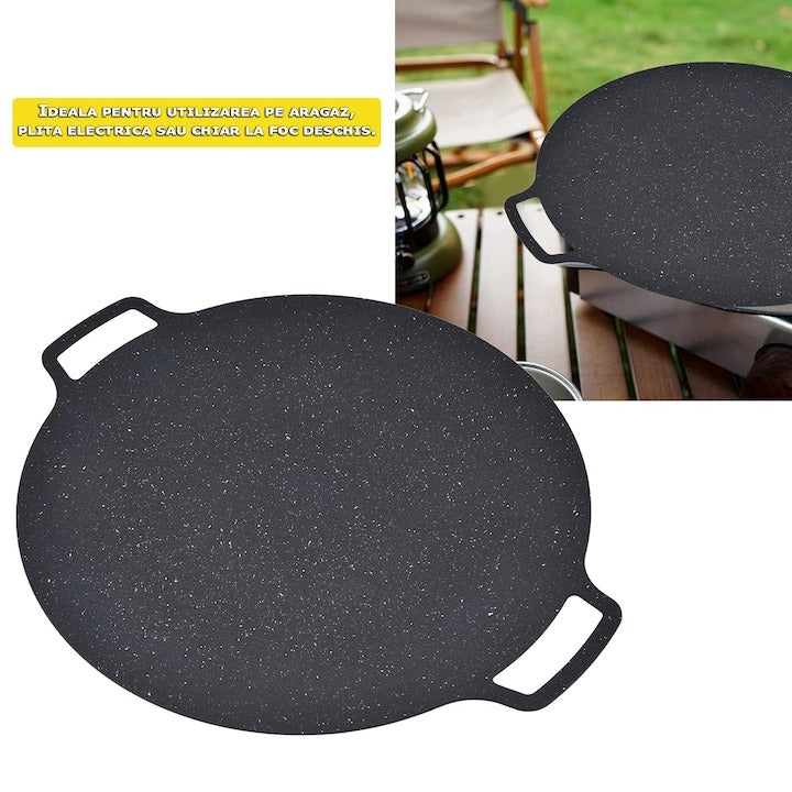 Plită japoneză rotundă grill – antiaderentă, cu mânere, Ø32 cm, negru