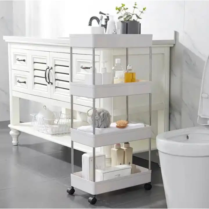 Raft organizare mobil cu 4 etaje - alb, ideal pentru baie - Bucatarie si electrocasnice