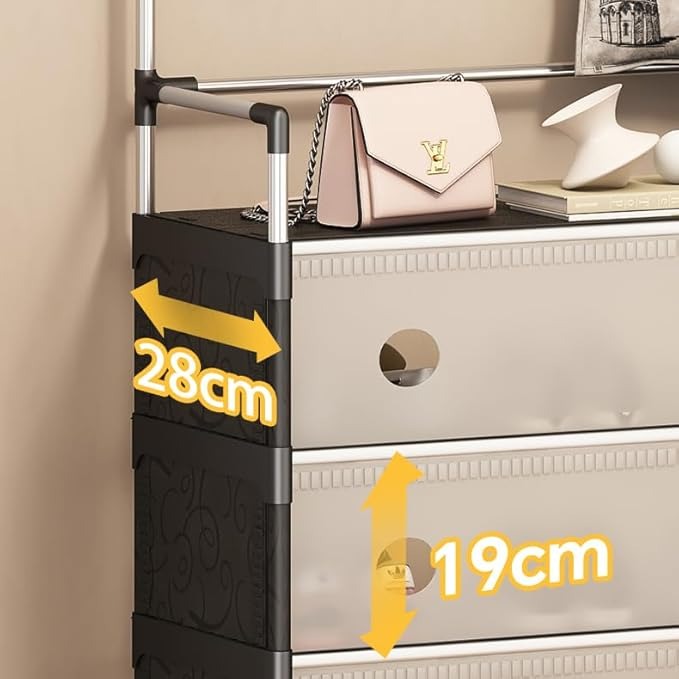 Raft Multifunctional Hol/Dressing 5 Niveluri cu Bara Umerase, Dulapuri si Raft Pantofi - Negru & Alb, 180 cm - Sanatate si