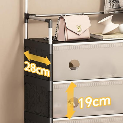 Raft Multifunctional Hol/Dressing 5 Niveluri cu Bara Umerase, Dulapuri si Raft Pantofi - Negru & Alb, 180 cm - Sanatate si