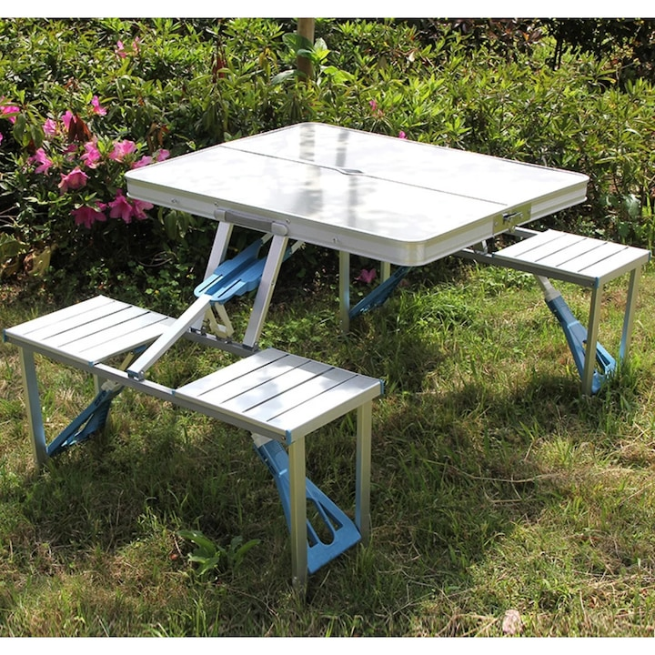 Masa Pliabila Camping Cu 4 Scaune Integrate Din Aluminiu Tip Valiza - Auto si moto
