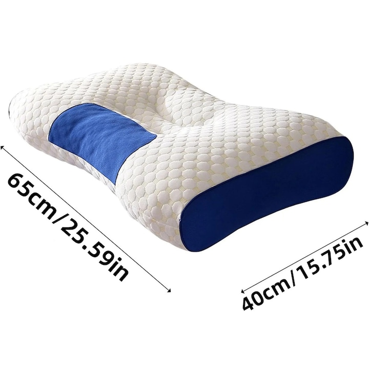 Perna ergonomica 65x40 cm suport gat bumbac poliester confort somn alb albastru - Casa si confort