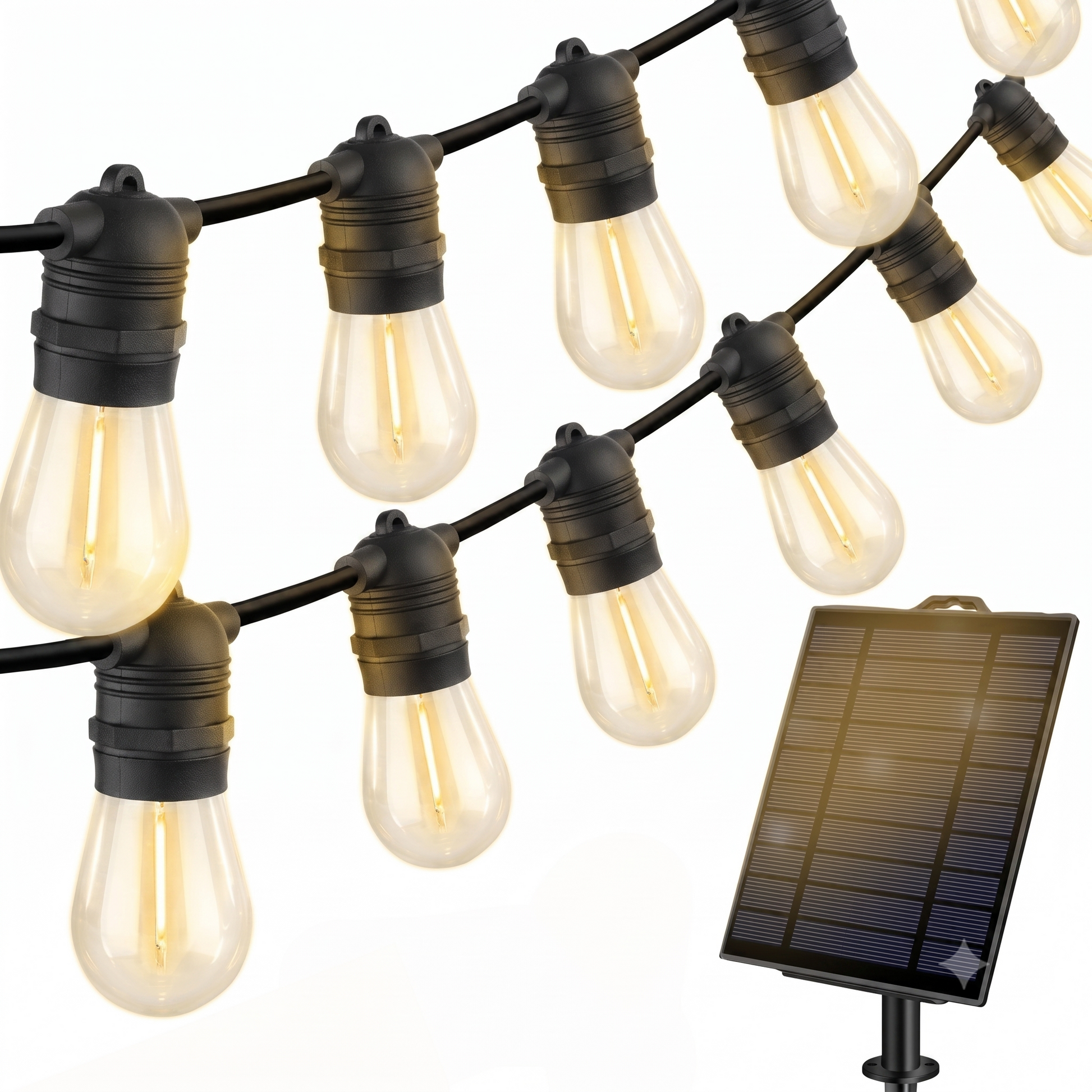 Ghirlanda Solara Premium 10 Metri - 20 Becuri LED Filament, Lumina Calda si Incarcare Solara sau USB - Electronice si