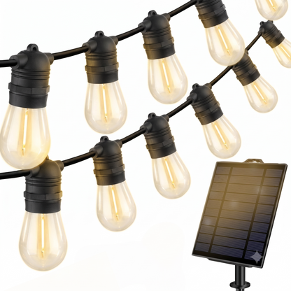 Ghirlanda Solara Premium 10 Metri - 20 Becuri LED Filament, Lumina Calda si Incarcare Solara sau USB - Electronice si
