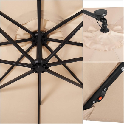 Umbrela Gradina Banana cu LED Solar, Brat Lateral, 300 cm, Crem - Iluminat
